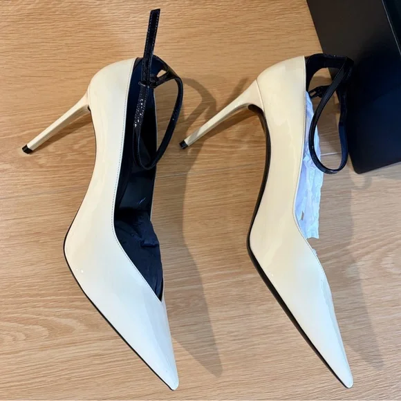 Saint Laurent Women's Black and Cream Heels - Picture 3 of 8